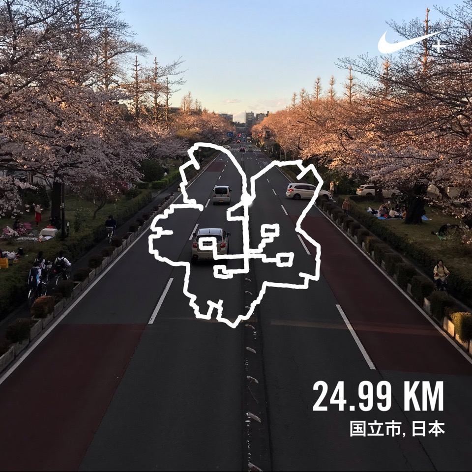 国立市の桜でランニングアート 